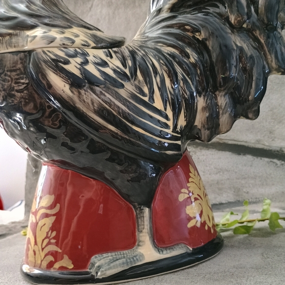 Large Red And Black Rooster Canister Or Cookie Jar, Cottage Cabin Core - Picture 14 of 16